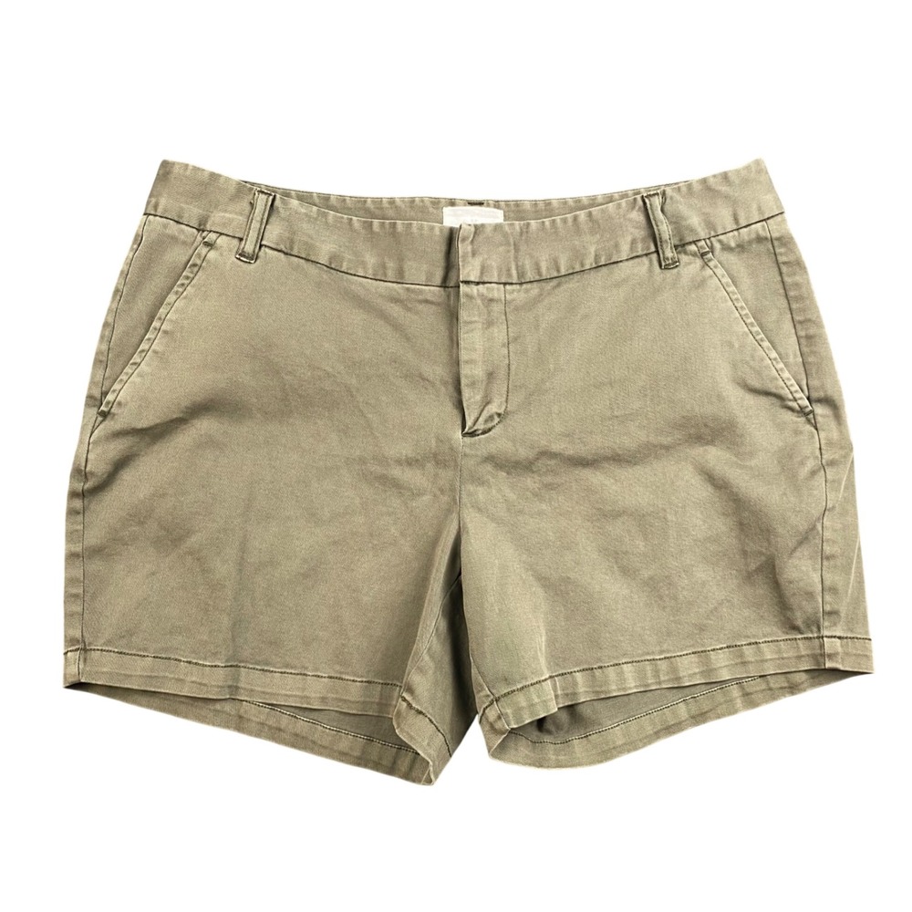 Caslon Womens Olive Green Chino Shorts Size 14 Mid Rise Cotton Blend Casual‎ 782